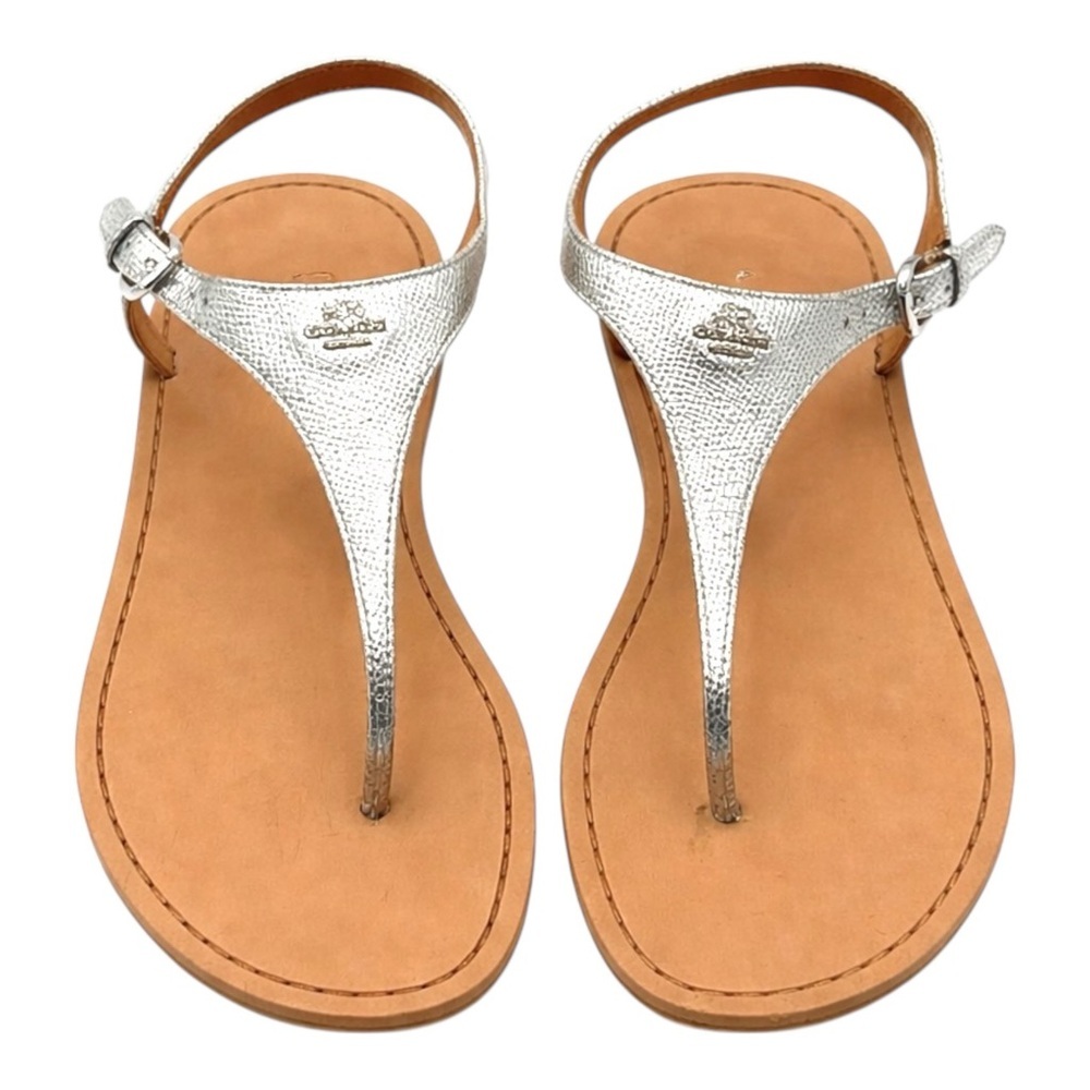 Coach Cheyanne Silver Leather Thong Sandals Womens Size 7 T Strap Slingback Flat - Picture 6 of 9